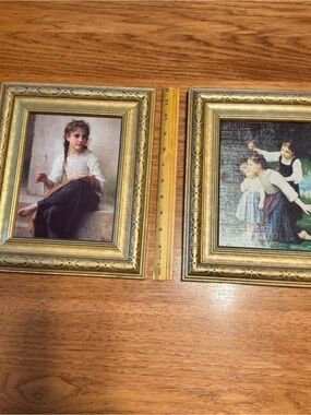 Pair of Gold Ornate Framed Wall Art - Classic Girl and 3 children portraits